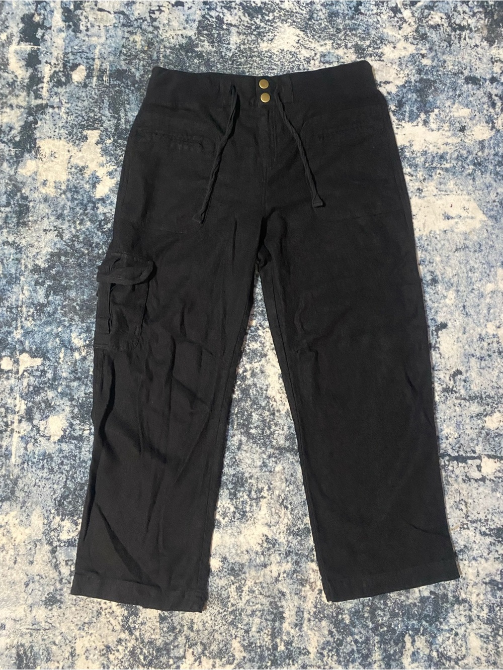Soft Surroundings Women’s Petite Large Black Linen Blend Cargo Pants Drawstring